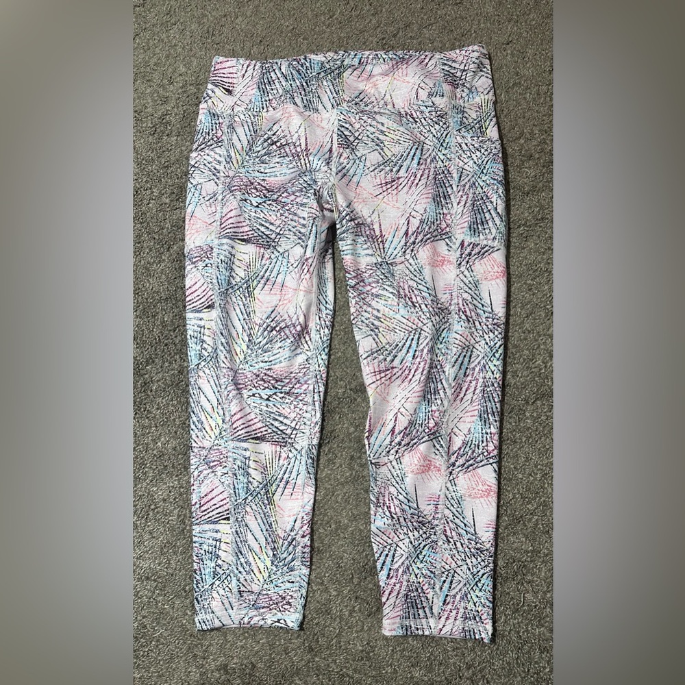 Pro Player Pastel Palm-Print Stretch Leggings - Pink, Blue, White